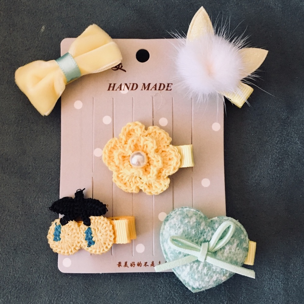 NWT Assorted Yellow & Green Girls Hair Clips Set of 5